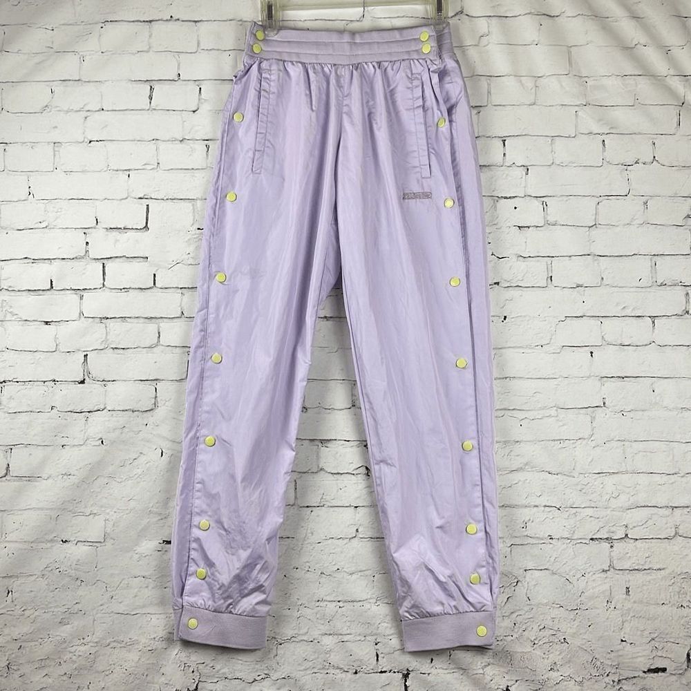 Starter Pants Womens XS Jogger Black Label Mesh Lined Snap Button Side Lavender